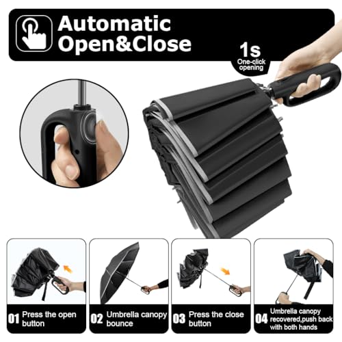 PALAY® Large Umbrella for Men Women with Reflective Strap 50 Inch Automatic Open Close Windproof Travel Folding Reinforced 10 Dual Ribs 99 UV Protection Carabiner Handle Design 3PCS PALAY® Large Umbrella for Men Women with Reflective Strap 50 Inch Automatic Open Close Windproof Travel Folding Reinforced 10 Dual Ribs 99 UV Protection Carabiner Handle Design 3PCS